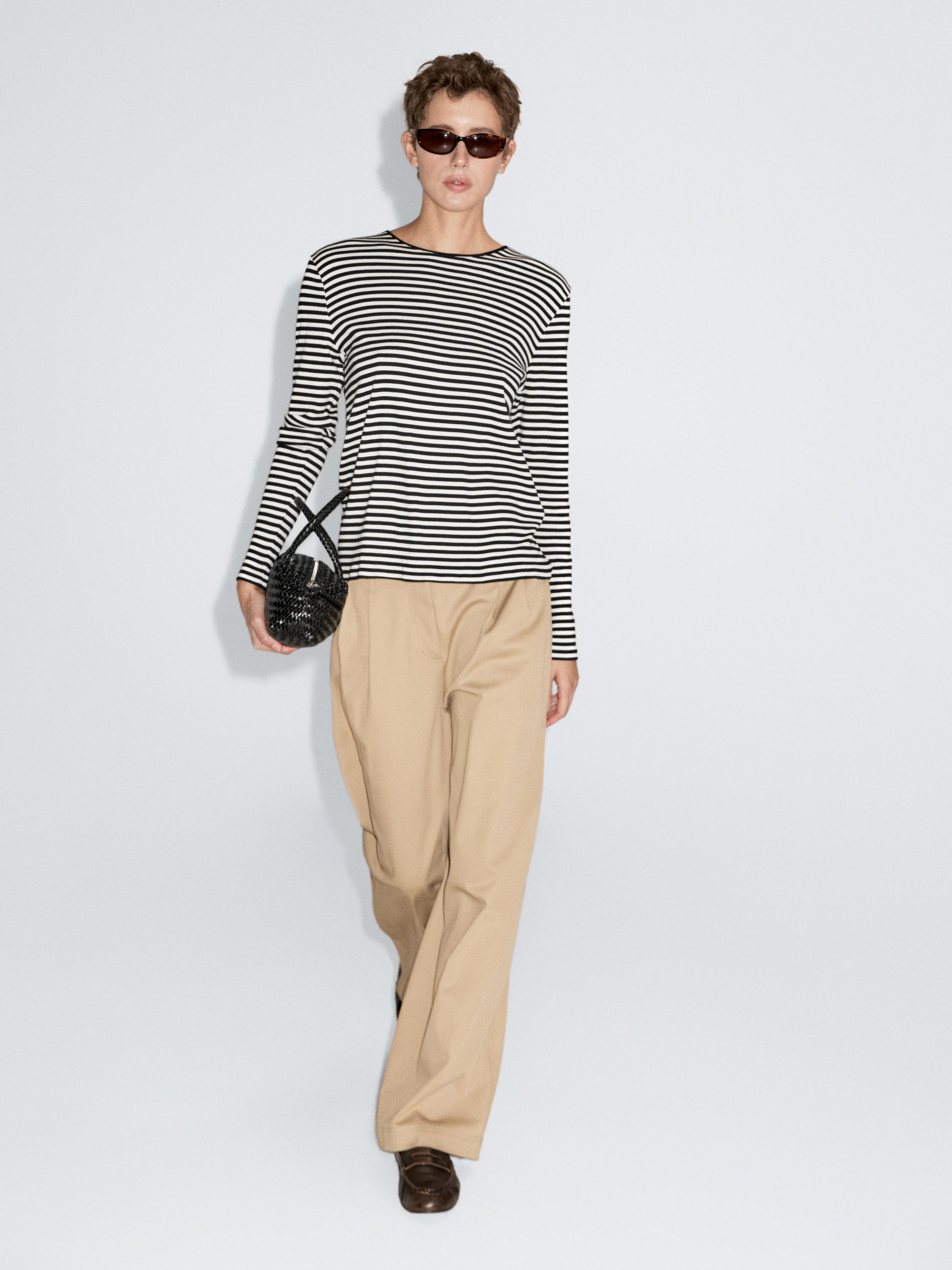 Striped long sleeve T-shirt with contrast detail